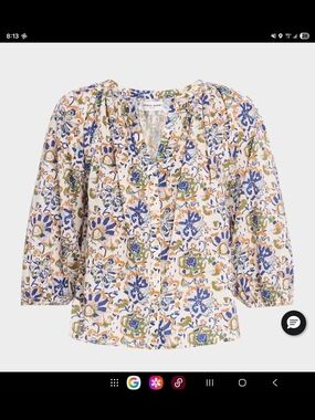 Zac & Rachel White Floral Button-Front Peasant Blouse